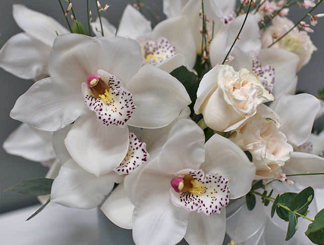 Коробка с белыми орхидеями Фото